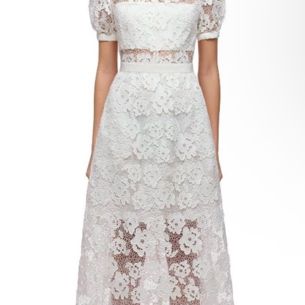 Self-Portrait White Lace Maxi Dress with Floral Appliqué - Picture 1 of 7